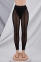 summer solid color mesh stretch high waist sexy see-through leggings_Black