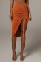 summer new stylish 3 colors orange stretch drawstring split irregular slim sexy midi skirt_Black_Brown