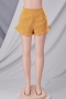 summer new solid color inelasitc ruffle zip-up slim stylish shorts_White_Yellow