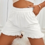 summer new 2 colors solid color micro-elastic smocked frill trim pockets stylish fresh shorts(only shorts)_White