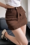 xs-xl summer new 8 colors solid color micro elastic pocket button zip-up high waist fashion denim mini skirt(with lining)_Black_White_Dark Green_Sky Blue_Brown