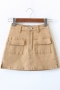 xs-xl summer new 8 colors solid color micro elastic pocket button zip-up high waist fashion denim mini skirt(with lining)_Black_White_Dark Green_Sky Blue_Brown_Orange_Khaki