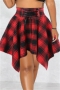 summer new stylish 3-colors plaid batch printing lace-up irregular high waist plus size casual skirt_Red