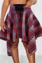 summer new stylish 3-colors plaid batch printing lace-up irregular high waist plus size casual skirt_Red_Blue_Multicolor