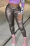 autumn new 4 colors holographic high stretch high waist pocket button zip-up stylish tight pants_Purple_Dark Gray