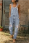 s-5xl plus size non-stretch button pocket hole casual denim overalls_Blue