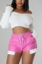 slight stretch 3 color pu color block patchwork lace up all-match shorts_Black_Pink