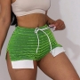sexy plus-size slight stretch texture streaks slit lace-up shorts_Black_Red_Yellow_Green