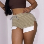 sexy plus-size slight stretch texture streaks slit lace-up shorts_Black_Red_Yellow_Green_Purple_Beige