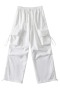 casual non-stretch pocket cargo straight-leg quick-dry pants size run small_Black_White