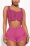 high street slight stretch orange hole raw hem denim shorts(only shorts)_Magenta