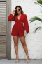 high quality sexy plus size slight stretch 6 colors v-neck hollow playsuit_White_Rose Red