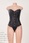 s-6xl slim plus-size non-stretch steel bone lace-up corset_Black