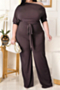 plus size solid color 7 colors oblique shoulder simple wide-leg jumpsuit (with belt) (new add colors)_Purple_Watermelon Red_Green_Magenta_Orange_Brown
