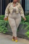 xl-4xl autumn three colors camo printing micro-elastic turndown collar single-breasted stylish minimalist jacket_Dark Green_Khaki