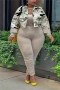 xl-4xl autumn three colors camo printing micro-elastic turndown collar single-breasted stylish minimalist jacket_Dark Green_Khaki _Green