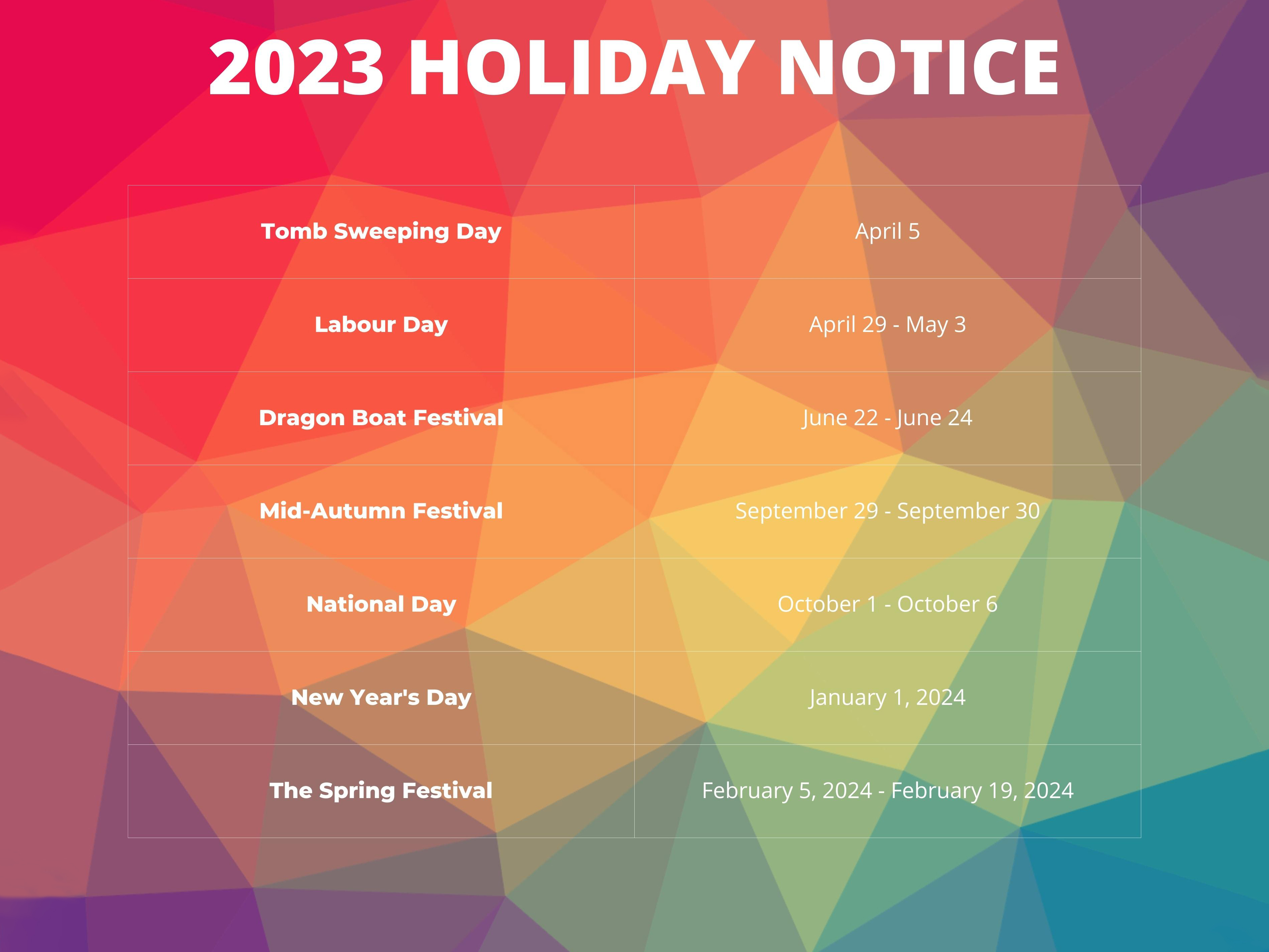 Girlmerry 2023 Public Holidays Notice